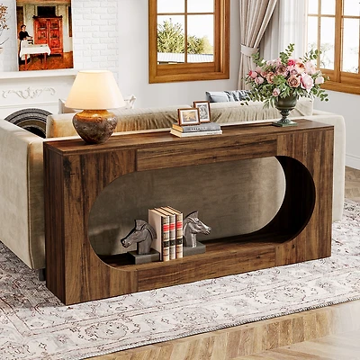 Tribesigns Console Table, 63-Inch Narrow Sofa Entryway Table with 2-Tier Storage Shelf, Wood Hallway Behind Couch Table Accent Table for Living Room,