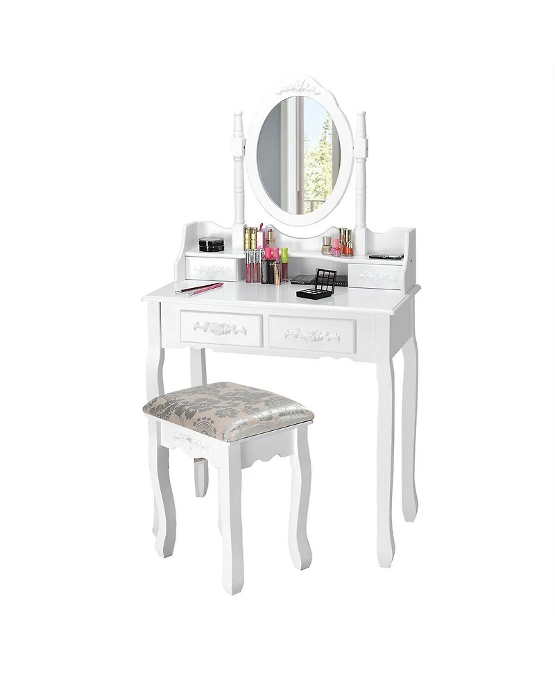 Sugift Vanity Table Set with Oval Mirror and 4 Drawers