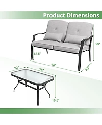 Sugift Outdoor Loveseat Chair Set with Tempered Glass Coffee Table