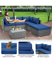 6 Pieces Outdoor Rattan Sofa Set with Seat and Back Cushions