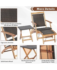 Inolait 2 Pieces Patio Rattan Folding Lounge Chair with Acacia Wood Table
