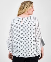 Kasper Plus Polka-Dot Ruffle-Sleeve Blouse