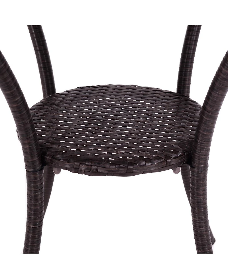 Sugift Round Rattan Wicker Coffee Table with Lower Shelf