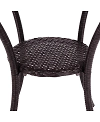 Sugift Round Rattan Wicker Coffee Table with Lower Shelf