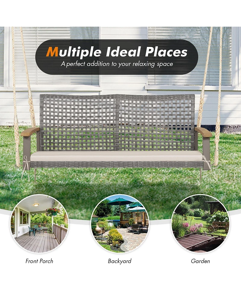 Sugift 2-Person Patio Wicker Hanging Swing Chair