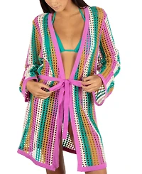 Hurley Juniors' Striped Crochet Robe Cover-Up
