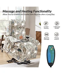 Hulala Home Ruprecht Farmhouse Lift Assist Power Recliner with Massage Heat and Manual Headrest