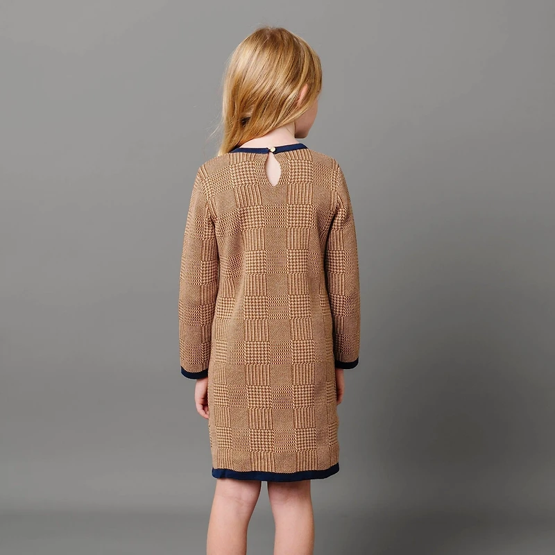 Hope & Henry Toddler Girls Long Sleeve Bow Detail Intarsia Sweater Dress