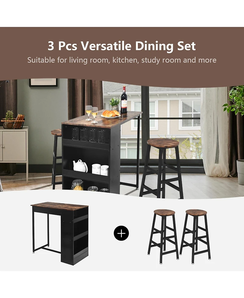 Sugift 3 Pieces Bar Table Set with Storage