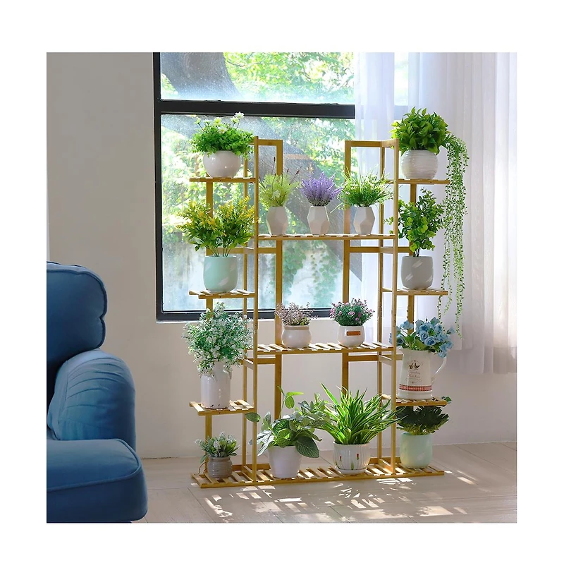 Unho Garden Potted Flower Plant Stand 9 Tier Wood Corner Display Shelf Shelving Rack