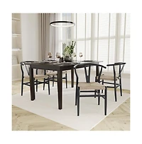 Devine Y-Back Style Wooden Dining Chair With Kraft Paper Rope Seat, Stackable Design