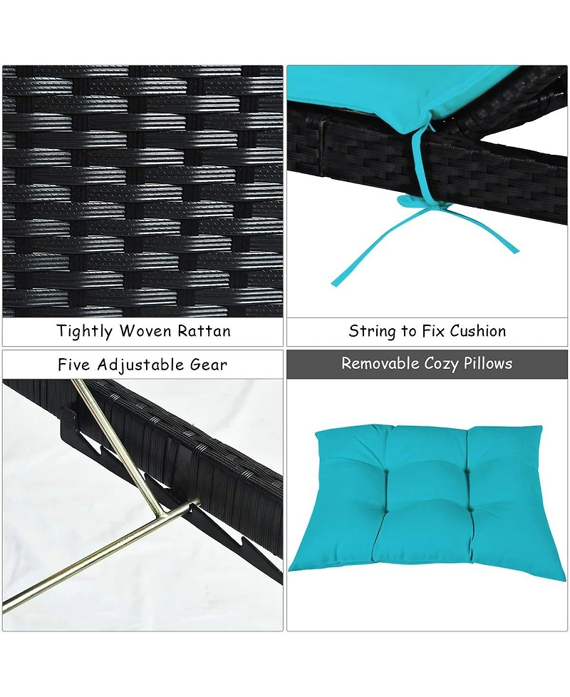Inolait Adjustable Patio Rattan Lounge Chair with Cushioned