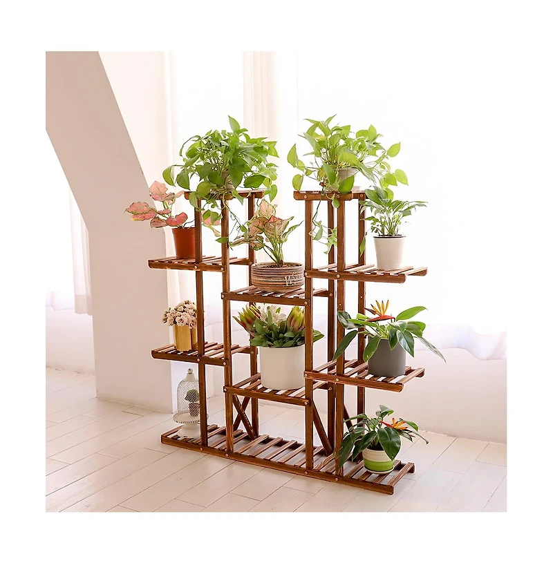Unho Wooden Plant Stand 11 Tiers Flower Planters Display Shelf for Porch Outdoor