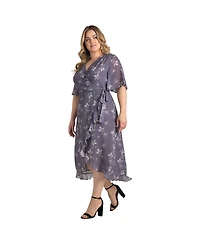 Standards & Practices Plus Lavender Flutter Sleeve Ruffle Hem Wrap Dress Maxi Length