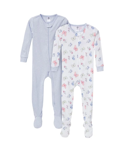 Gerber Baby Girls Snug Fit Footed Pajamas, 2-Pack, Butterflies