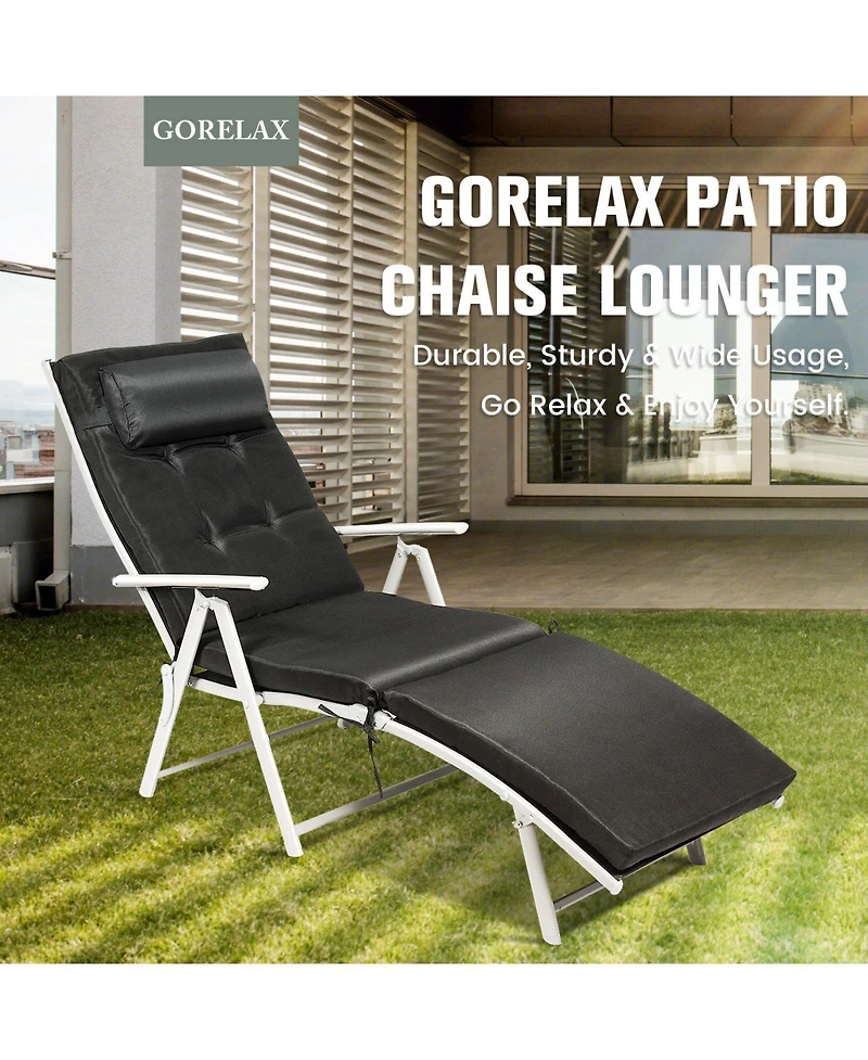 Inolait Adjustable Outdoor Lightweight Folding Chaise Lounge Chair with Pillow