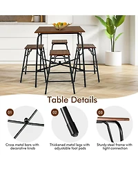 Sugift 5 Pieces Bar Table Set with 4 Counter Height Backless Stools