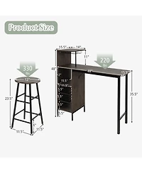 Sugift 3 Piece Bar Table and Chairs Set with 6-Bottle Wine Rack