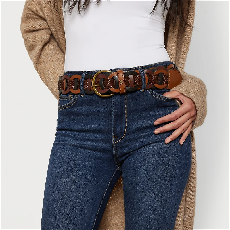 Sam Edelman Women's Casual Woven Linked Genuine Leather Belt