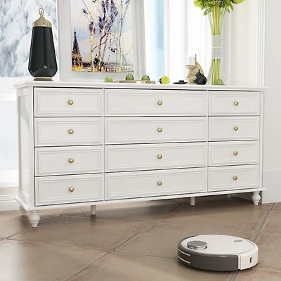 Famapy White Wooden 63 in. W 12-Drawer Chest of Drawers Modern European Style Storage Dresser