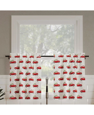 Christmas Pickup Truck Semi-Sheer Rod Pocket Kitchen Curtain Tier Pair