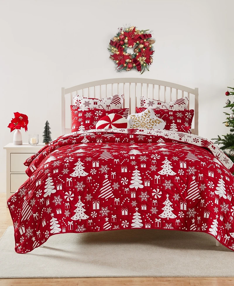 Greenland Home Fashions Peppermint Party Holiday 3-Pc. Coverlet Set, King