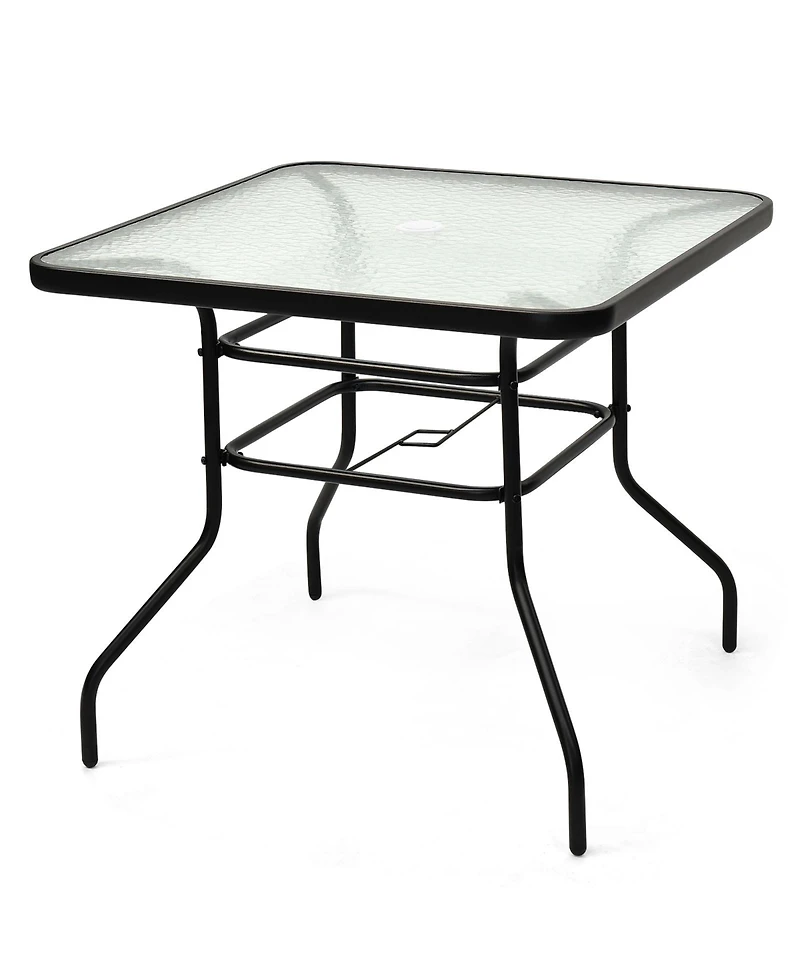 Sugift 32" Outdoor Square Patio Dining Table with Convenient Umbrella Hole