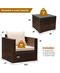 3 Pieces Patio Conversation Rattan Furniture Set with Cushion