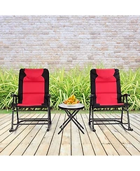 Sugift 3 Pieces Outdoor Folding Rocking Chair Table Set with Cushion