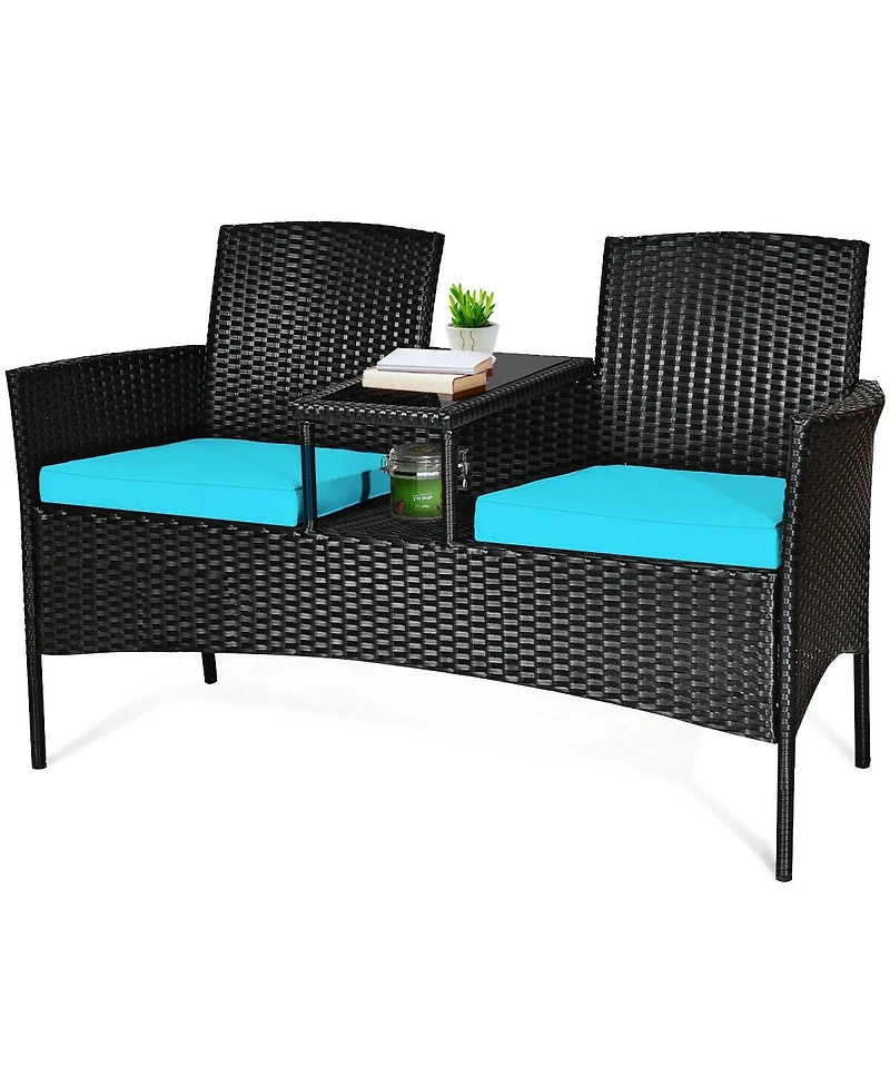 Sugift Wicker Patio Conversation Furniture Set with Removable Cushions and Table