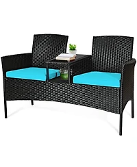 Sugift Wicker Patio Conversation Furniture Set with Removable Cushions and Table