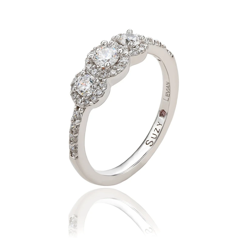 Suzy Levian Sterling Silver Cubic Zirconia Petite 3 Stone Ring
