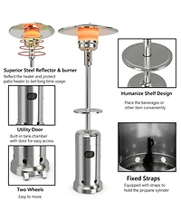 Gymax Patio 87 inches Tall Propane Heater 48,000 Btu W/Table & Wheels Silver
