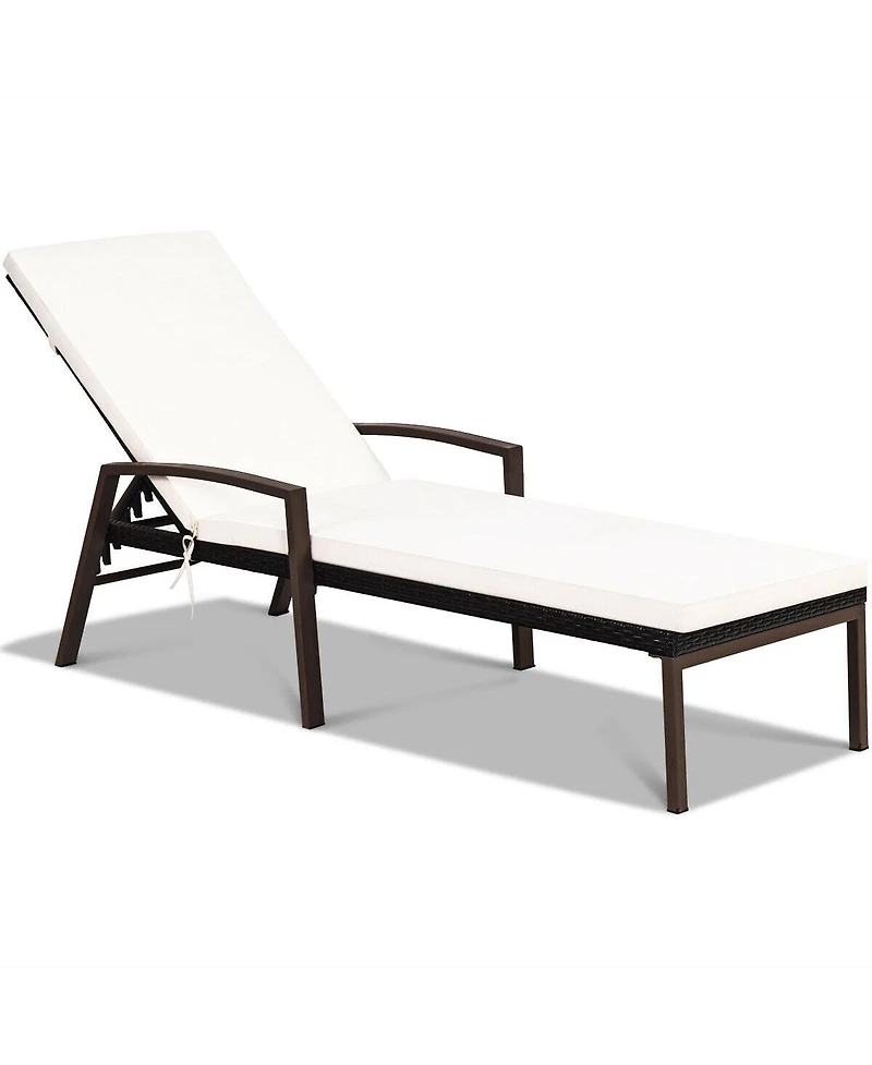 Inolait Sugift 2 Pieces Patio Rattan Reclining Chaise Lounge Chair with Cushion and Armrest
