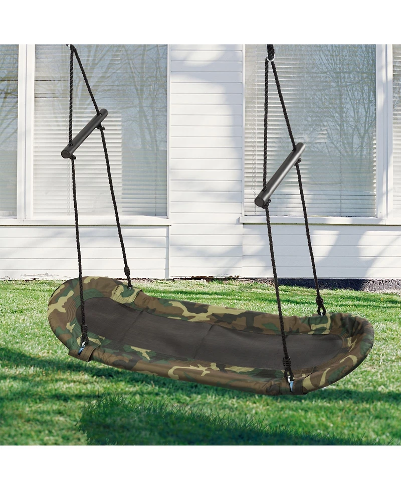 Sugift Saucer Tree Swing Surf Kids Outdoor Adjustable Oval Platform Set with Handle