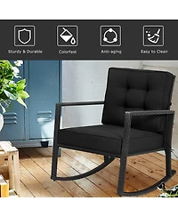 Sugift Patio Rattan Rocker Outdoor Glider Rocking Chair Cushion Lawn