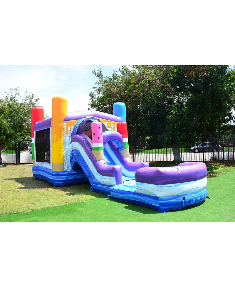 JumpOrange Ice Pops Bounce House Water Slide Combo with Pool (Blower Included), for Kids and Adults, Wet Dry Use, Tunnel Entrance, Basketball Hoop, Ou