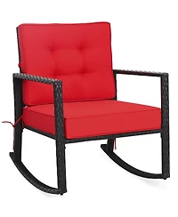 Sugift Patio Rattan Rocker Outdoor Glider Rocking Chair Cushion Lawn