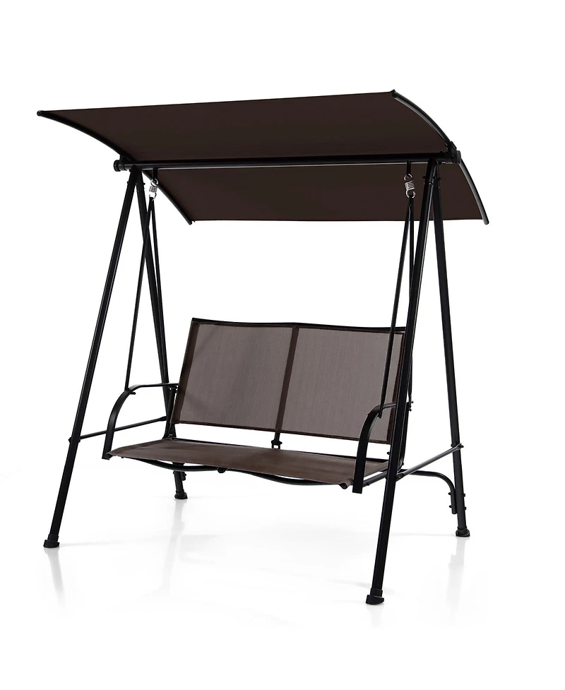 Sugift 2-Seat Outdoor Canopy Swing with Comfortable Fabric Seat and Heavy-duty Metal Frame