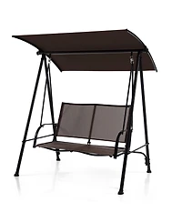 Sugift 2-Seat Outdoor Canopy Swing with Comfortable Fabric Seat and Heavy-duty Metal Frame