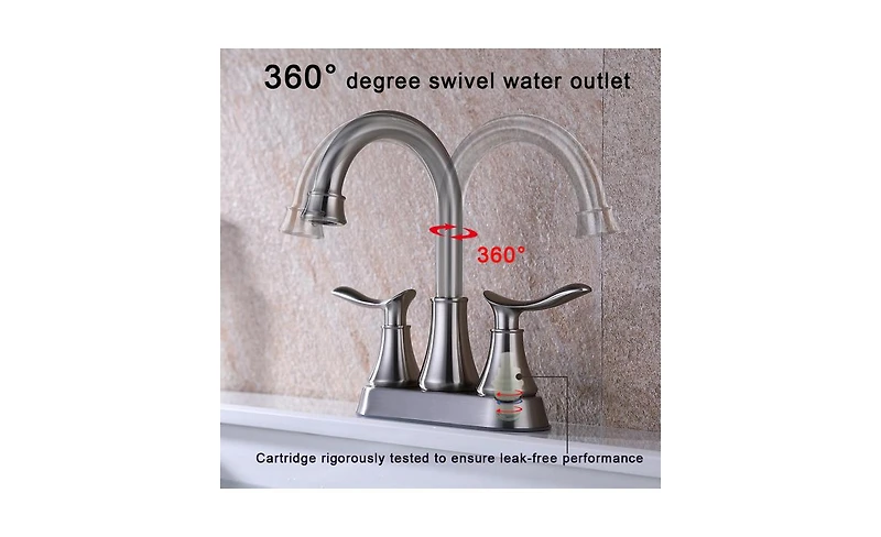 Slickblue 2-Handle 4-Inch Brushed Nickel Bathroom Faucet for Vanity Sinks, Complete with Pop-Up Drain and Supply Hoses