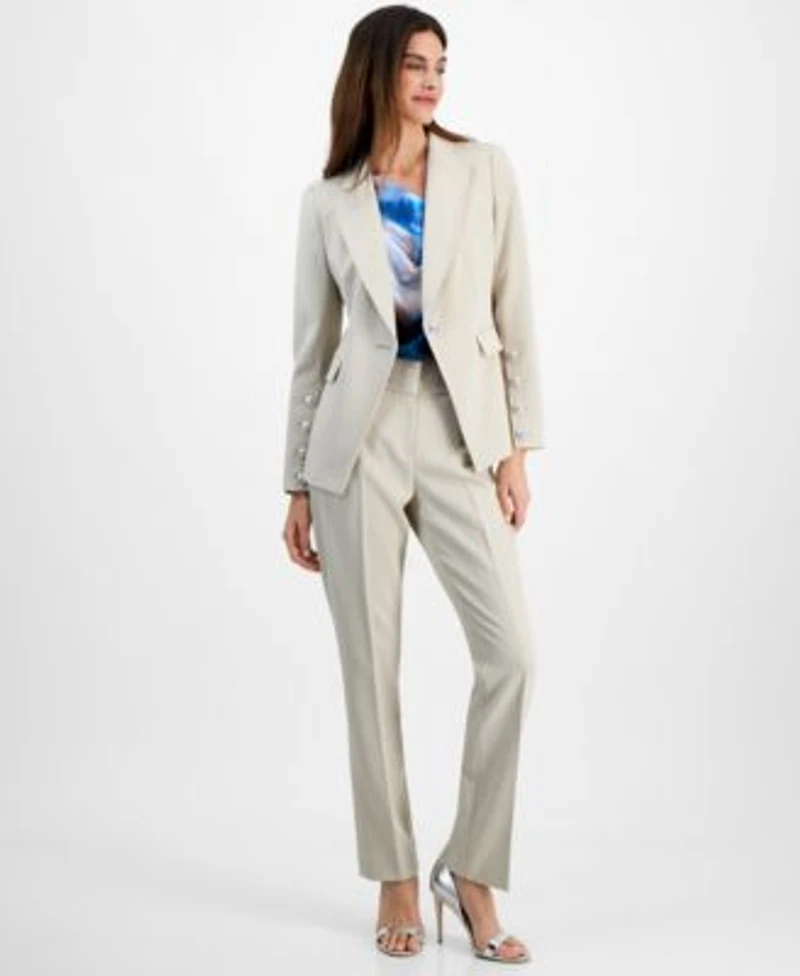 Tahari Asl Womens One Button Blazer Cowlneck Blouse Pants