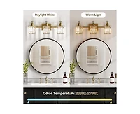 gaomon Bathroom Vanity Light Fixtures Modern Crystal Vanity Light Fixtures Over Mirror，3 Light Modern Crystal Wall Lighting with Square Shade G