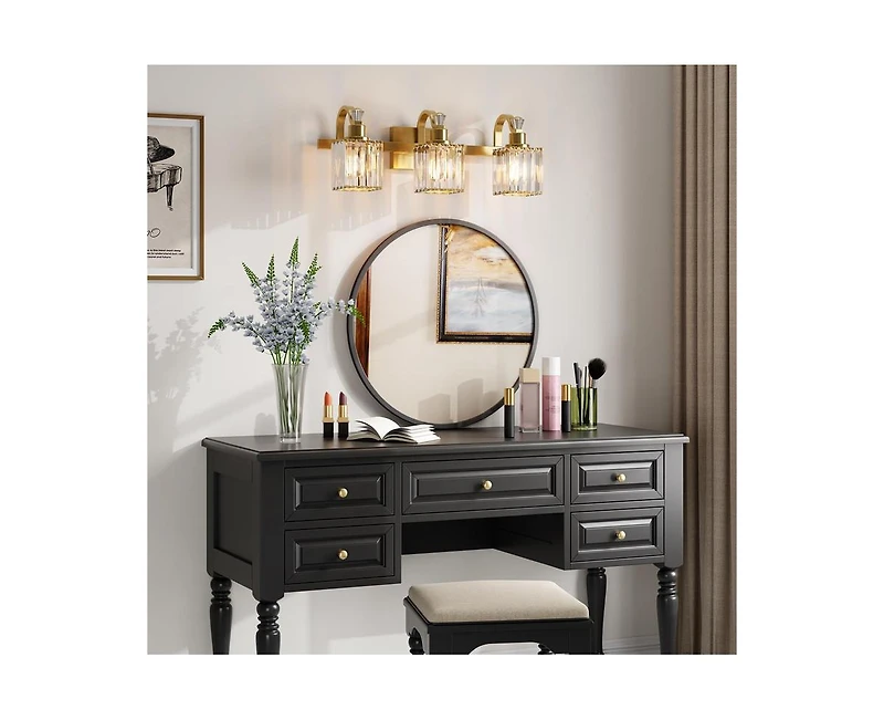 gaomon Bathroom Vanity Light Fixtures Modern Crystal Vanity Light Fixtures Over Mirror，3 Light Modern Crystal Wall Lighting with Square Shade G