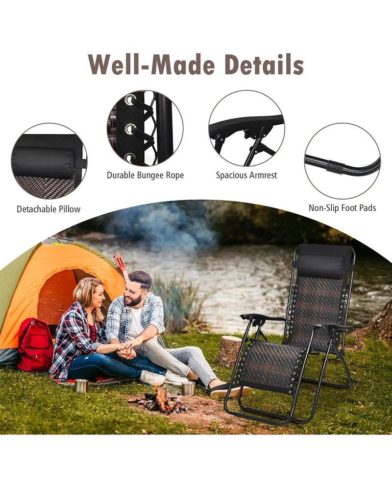 Inolait Sugift 2 Pieces Folding Patio Rattan Zero Gravity Lounge Chair