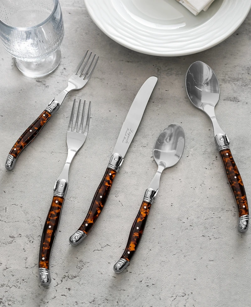 French Home Laguiole Connoisseur 20-Piece 18/10 Flatware Set with Tortoise Handles