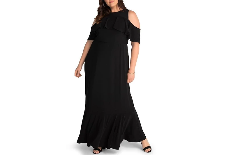 Kiyonna Plus Size Piper Cold Shoulder Maxi Dress