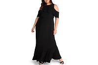 Kiyonna Plus Size Piper Cold Shoulder Maxi Dress