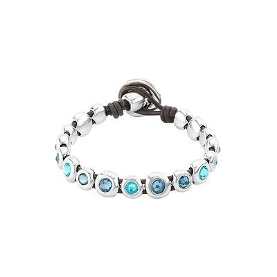 UNOde50 Sterling Silver Murano Crystal Leather Bracelet