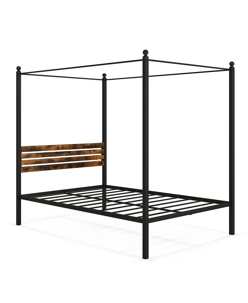 Sugift Full Canopy Bed Frame with Under Bed Storage